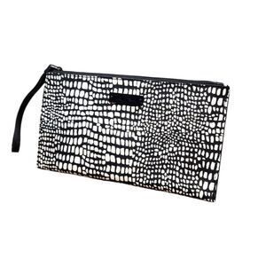 Vera Bradley Midnight Snakeskin Slim Zip Wristlet Wallet Bag Black White Leather